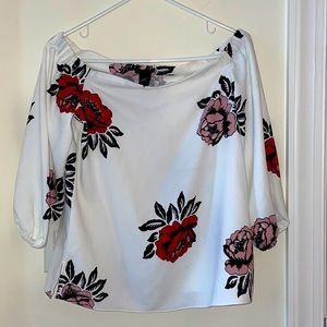 NWOT Ann Taylor sz XS White Floral Print Off The Shoulder Shirt Top NEW Modest